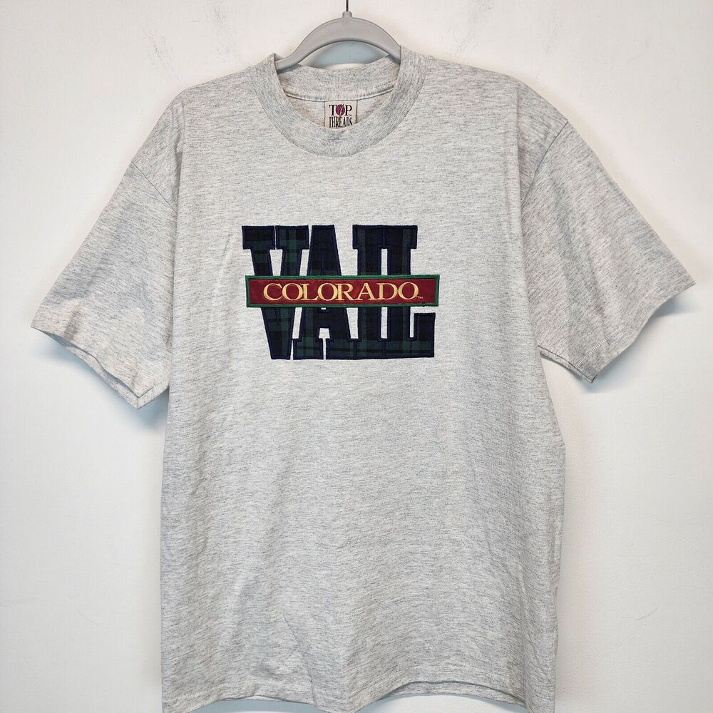 Vintage 90s Top Threads Colorado Vail T-shirt Size L Gray Short Sleeve Crew